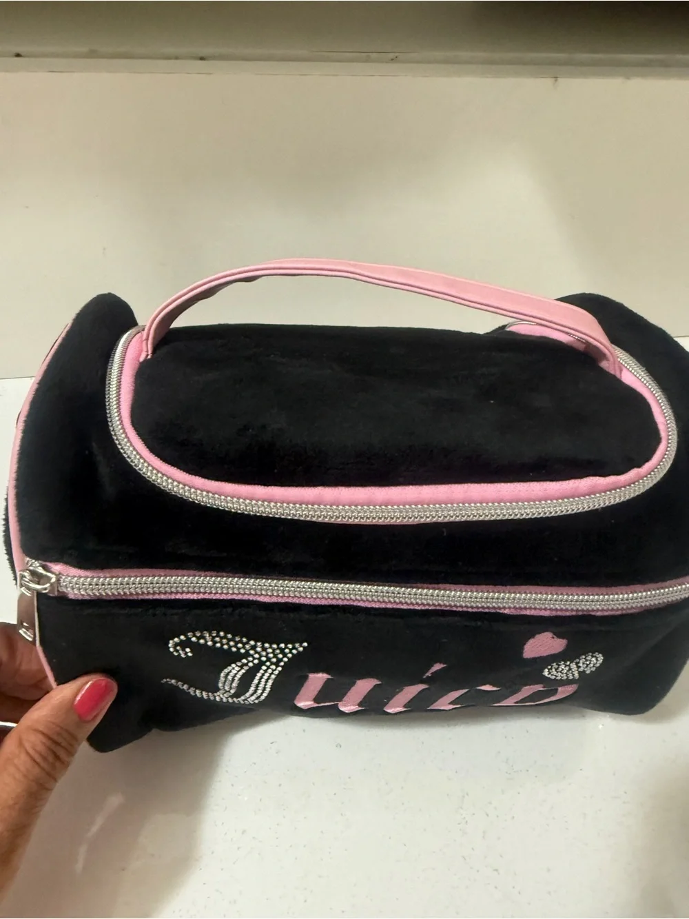Juicy Couture Black and Pink Velvet Cosmetic Pouch